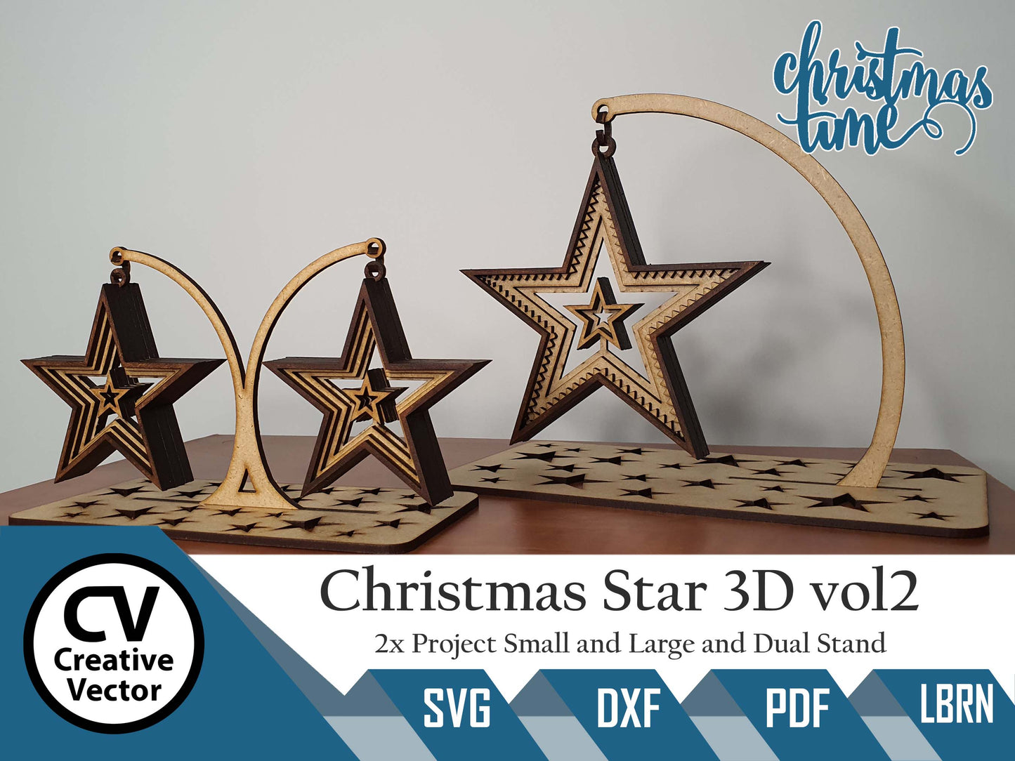 2 x Christmas Standing Stars 3D Type 1 + Dual stand