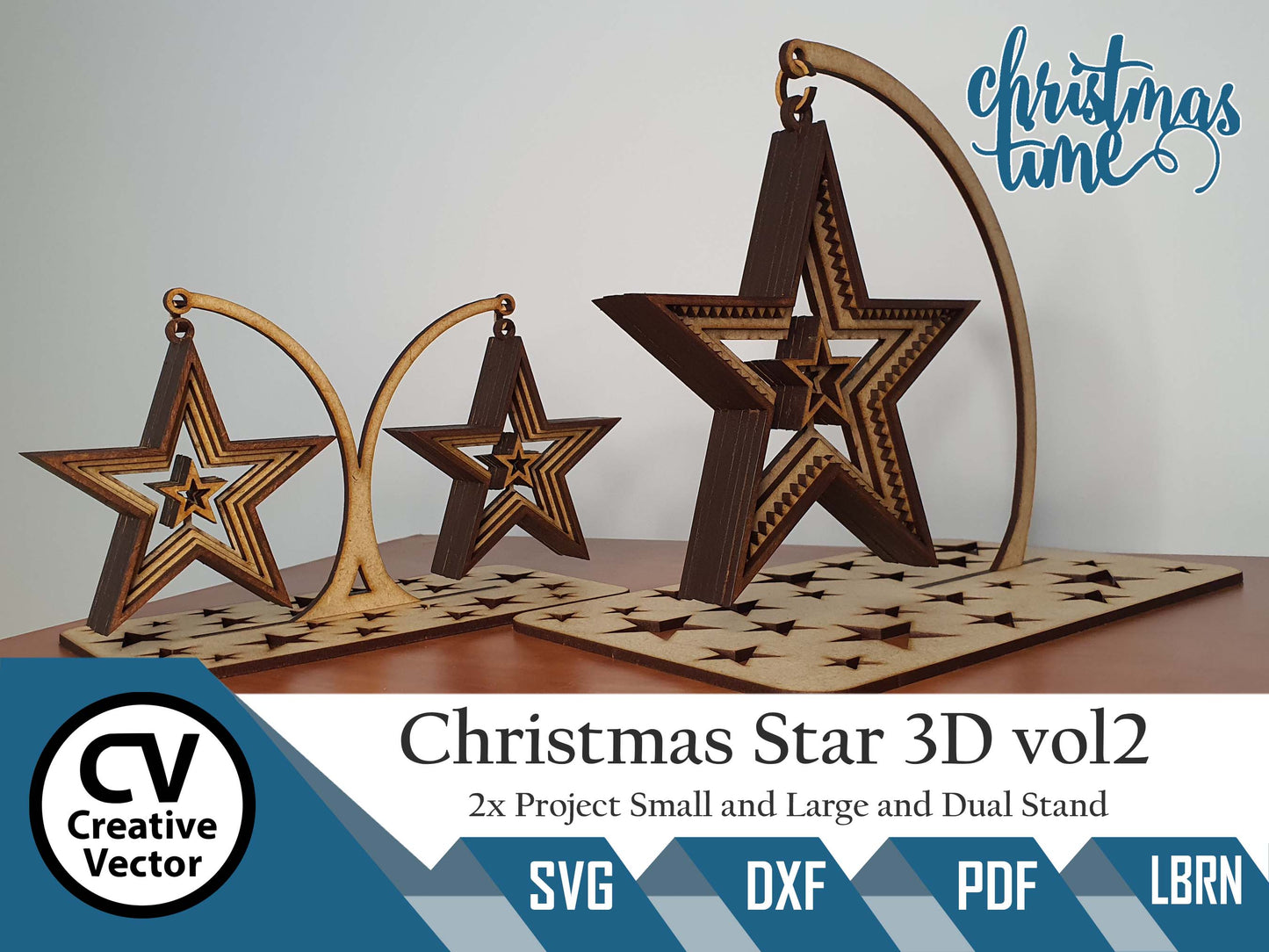2 x Christmas Standing Stars 3D Type 1 + Dual stand