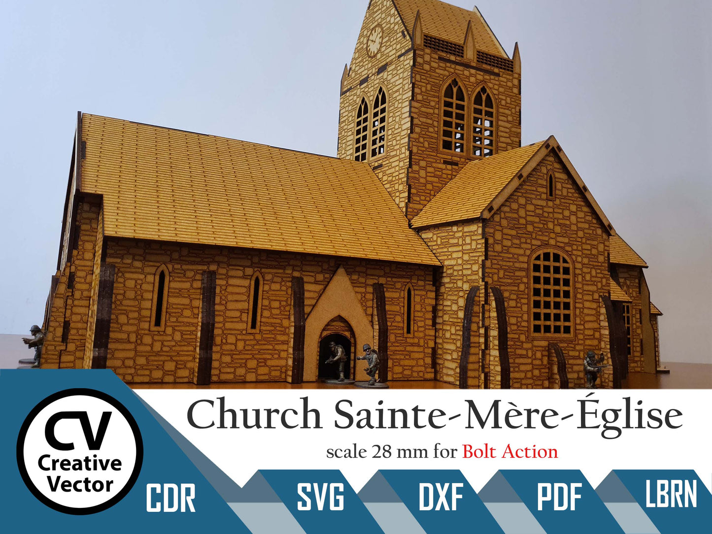 Church Sainte Mere Eglise in scale 28mm for game Bolt Action