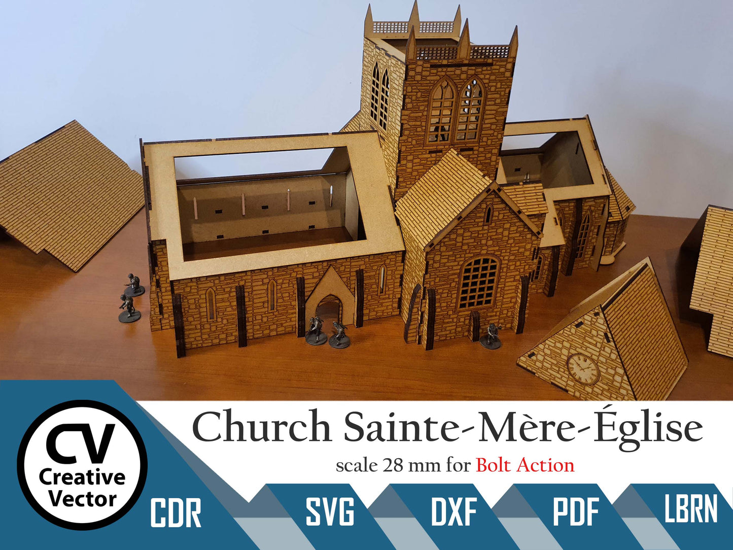Church Sainte Mere Eglise in scale 28mm for game Bolt Action