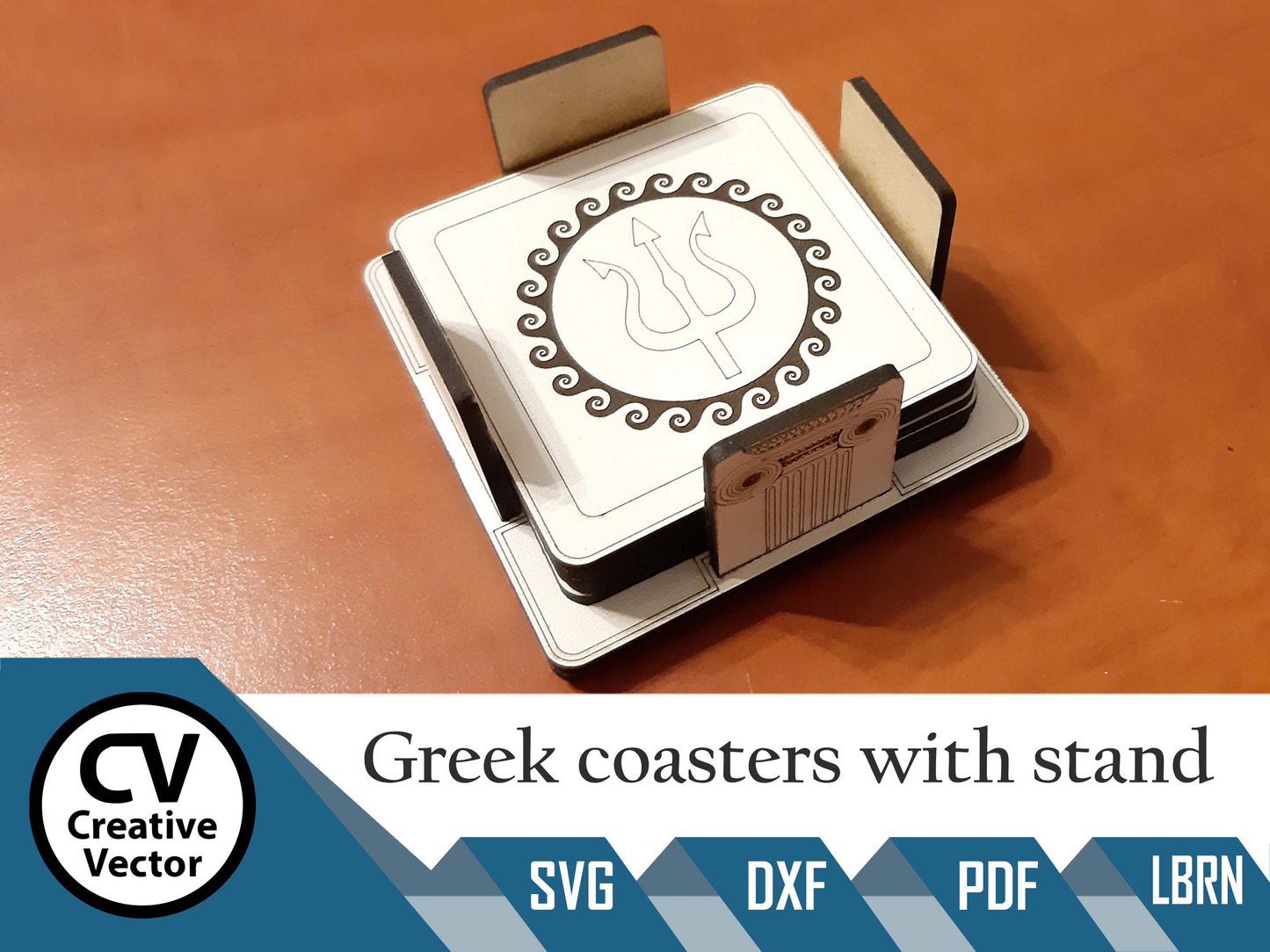 5 designs of Greek coasters with stand