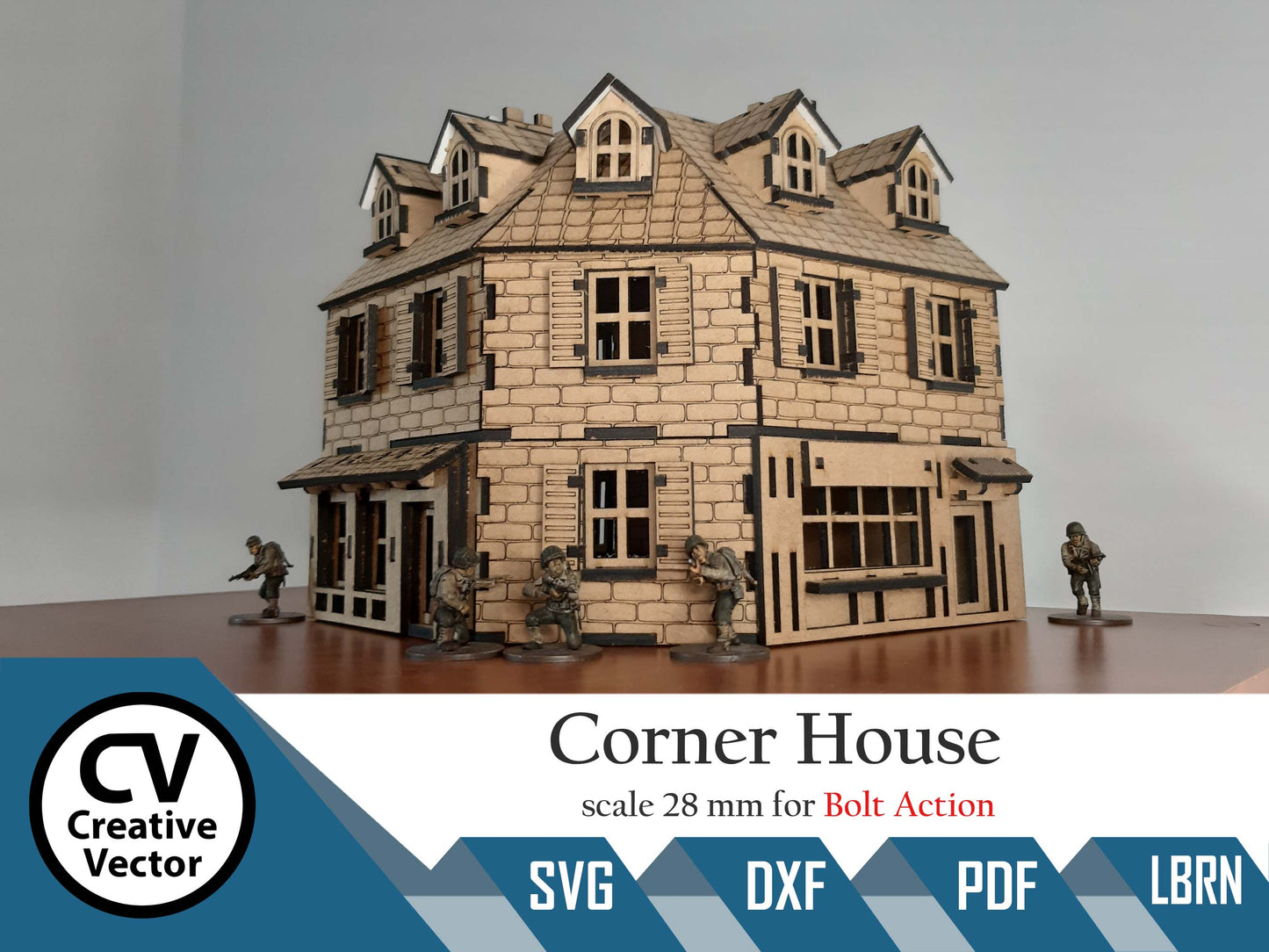Corner Normandy House in scale 28mm for game Bolt Action