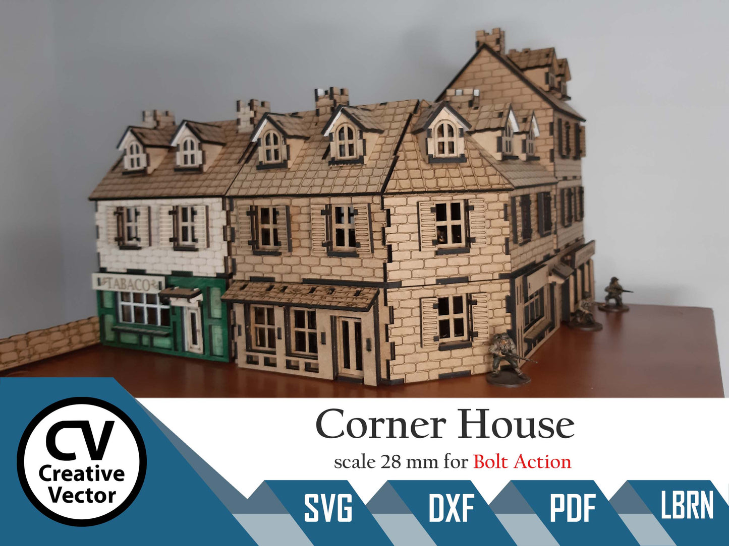 Corner Normandy House in scale 28mm for game Bolt Action