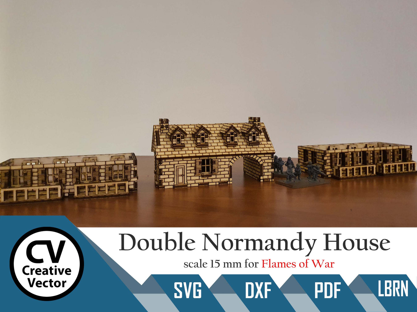 Double Normandy House with bacone in scale 15mm (1:100 / 1:87 / H0) for game Flames of War