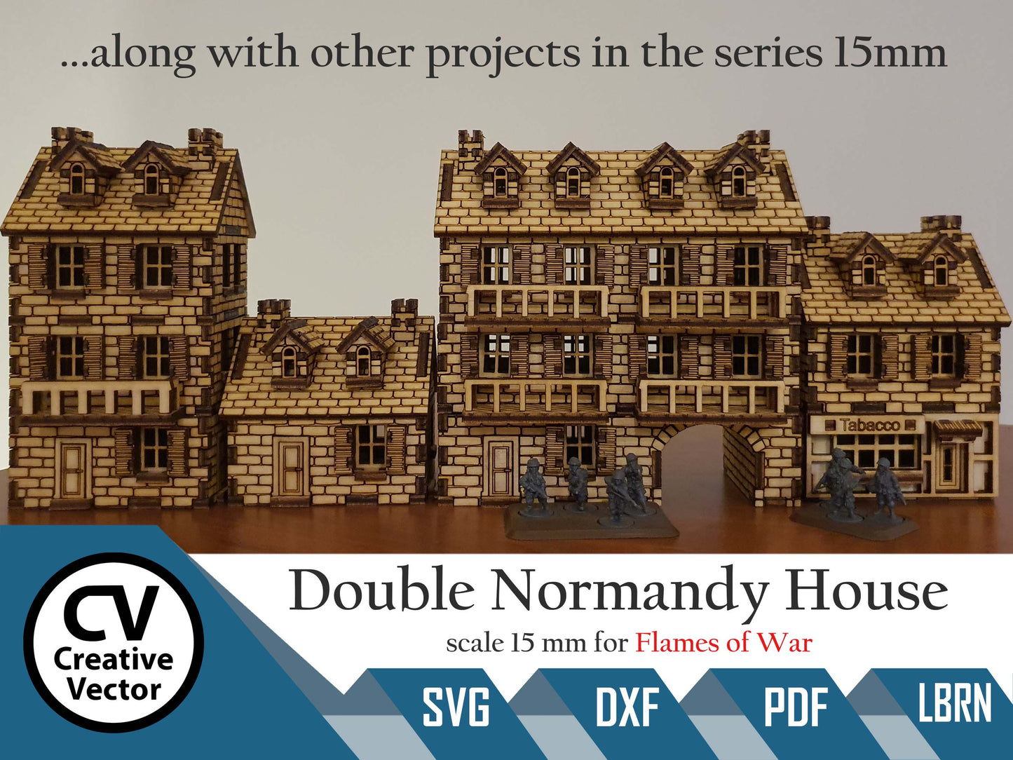 Double Normandy House with bacone in scale 15mm (1:100 / 1:87 / H0) for game Flames of War