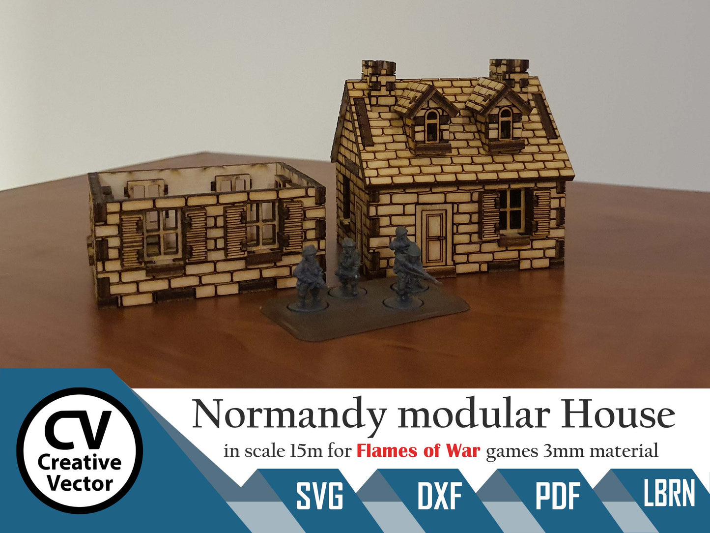 Normandy modular House in scale 15mm (1:100 / 1:87 / H0) for game Flames of War