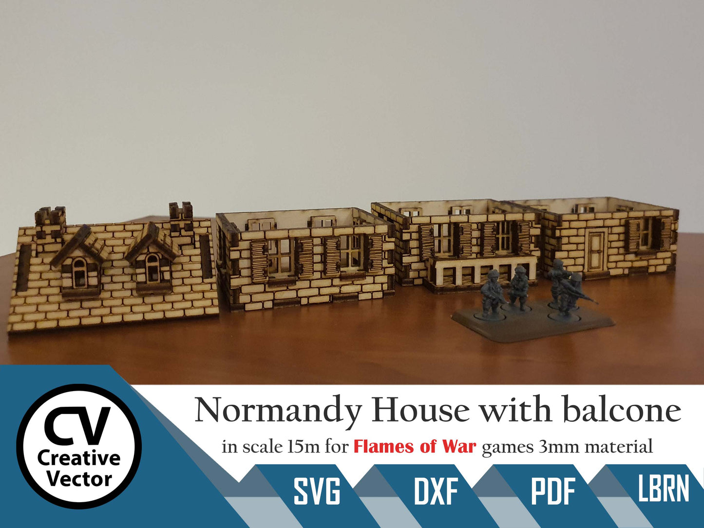 Normandy House with bacone in scale 15mm (1:100 / 1:87 / H0) for game Flames of War