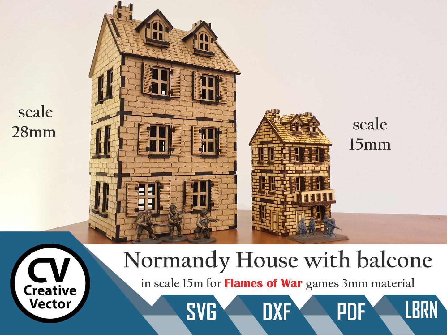 Normandy House with bacone in scale 15mm (1:100 / 1:87 / H0) for game Flames of War