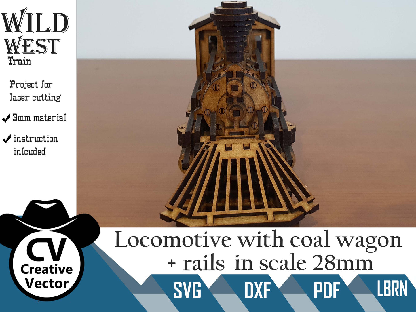 Wild West Locomotive with coal wagon + rails in scale 28mm for Wargamers