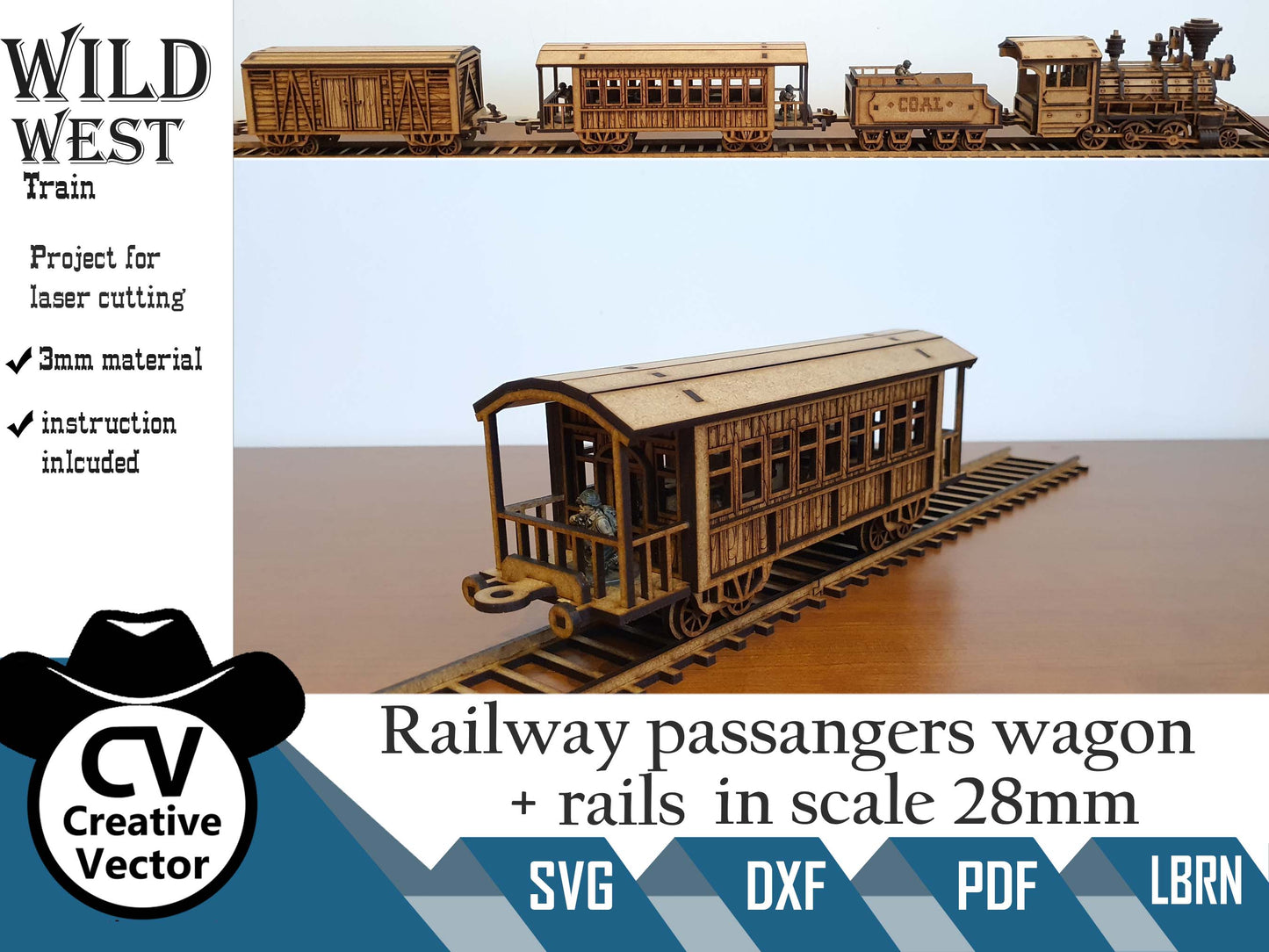 Wild West Passengers wagon + rails in scale 28mm for Wargamers