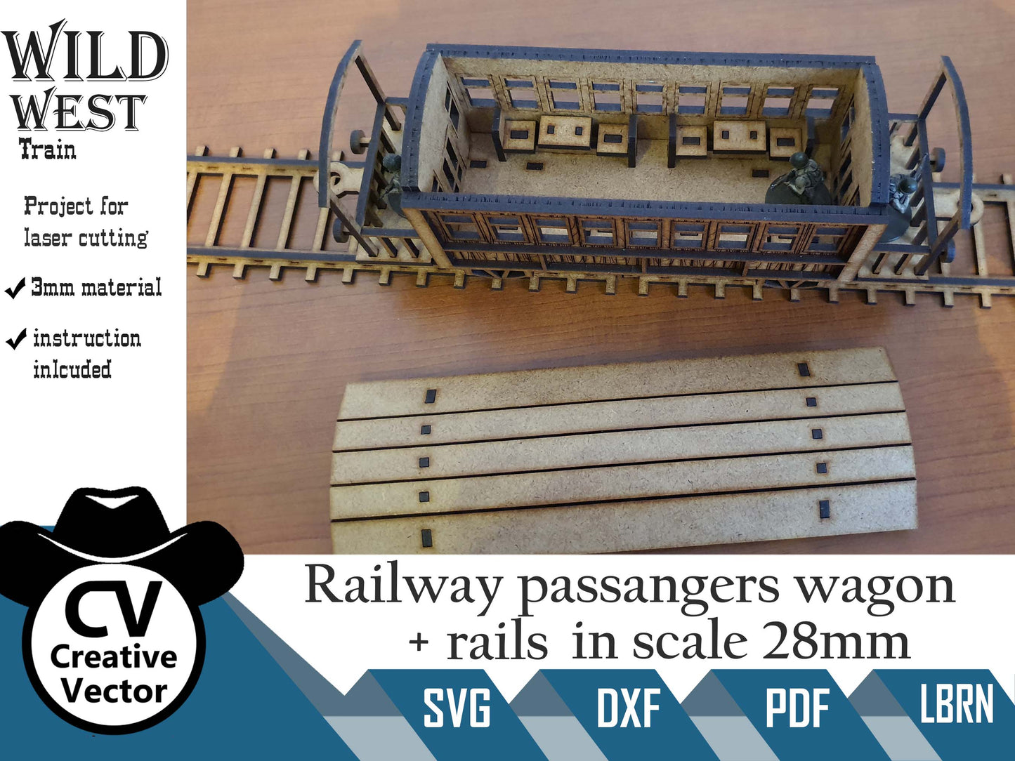 Wild West Passengers wagon + rails in scale 28mm for Wargamers
