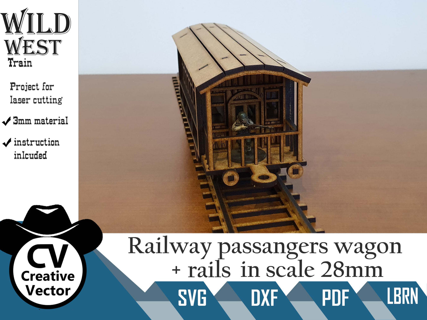 Wild West Passengers wagon + rails in scale 28mm for Wargamers
