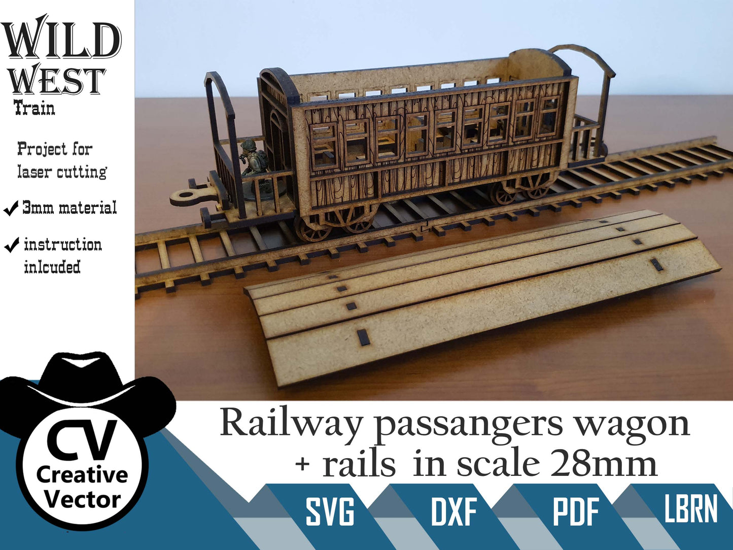 Wild West Passengers wagon + rails in scale 28mm for Wargamers