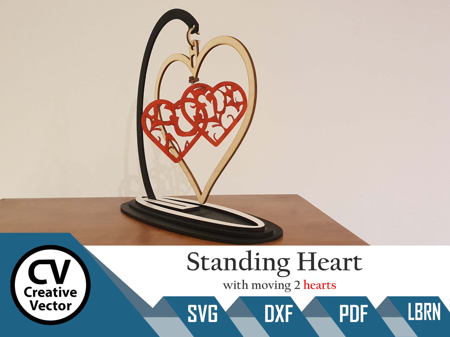 Valentine's Day Standing Heart with moving 2 hearts