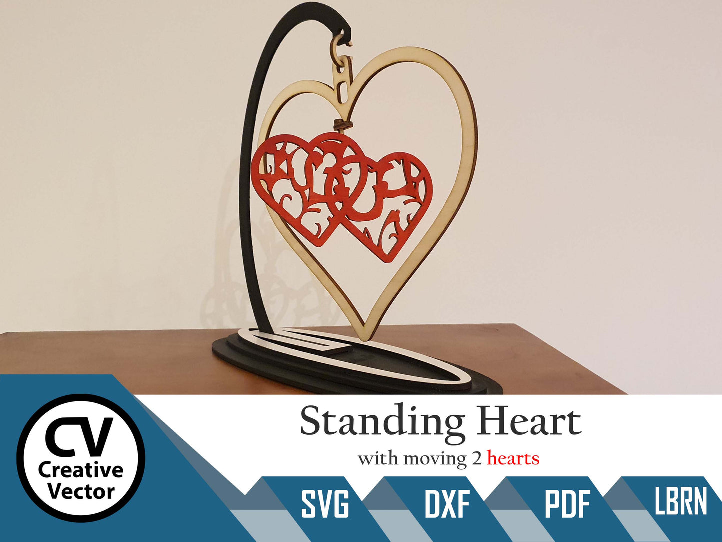 Valentine's Day Standing Heart with moving 2 hearts
