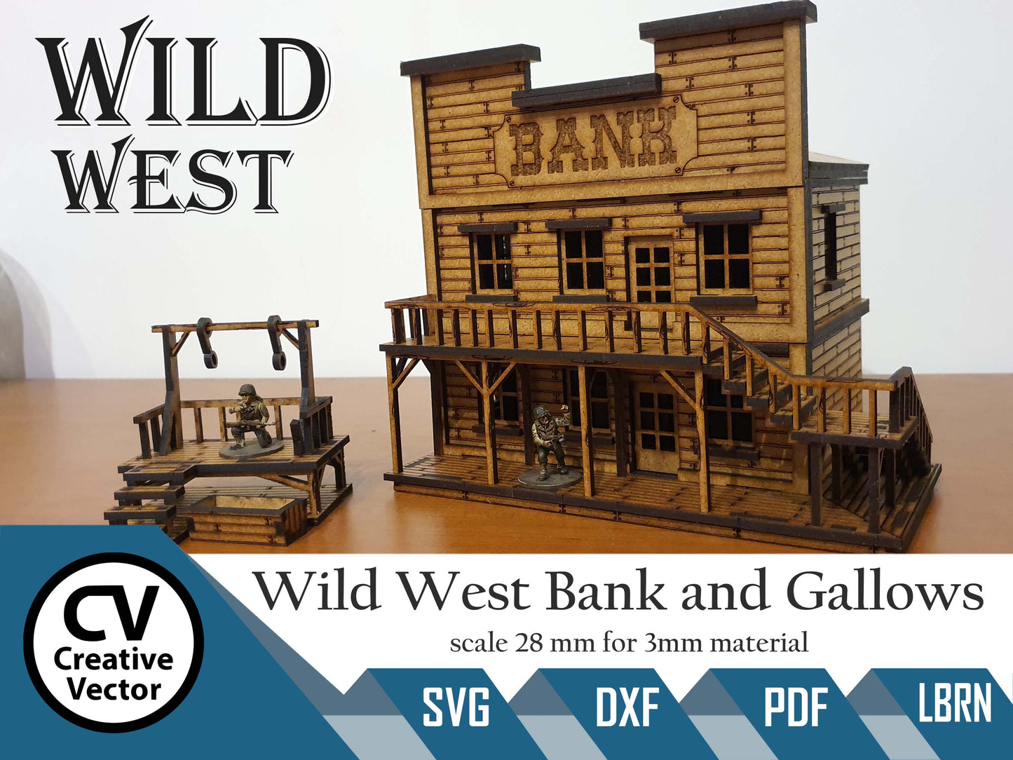 Wild West Bank with safe and gallows in scale 28mm for Wargamers