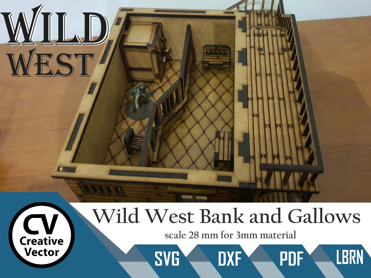 Wild West Bank with safe and gallows in scale 28mm for Wargamers