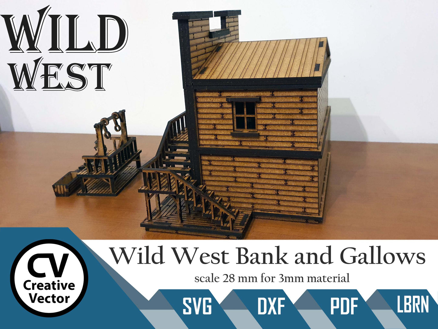 Wild West Bank with safe and gallows in scale 28mm for Wargamers