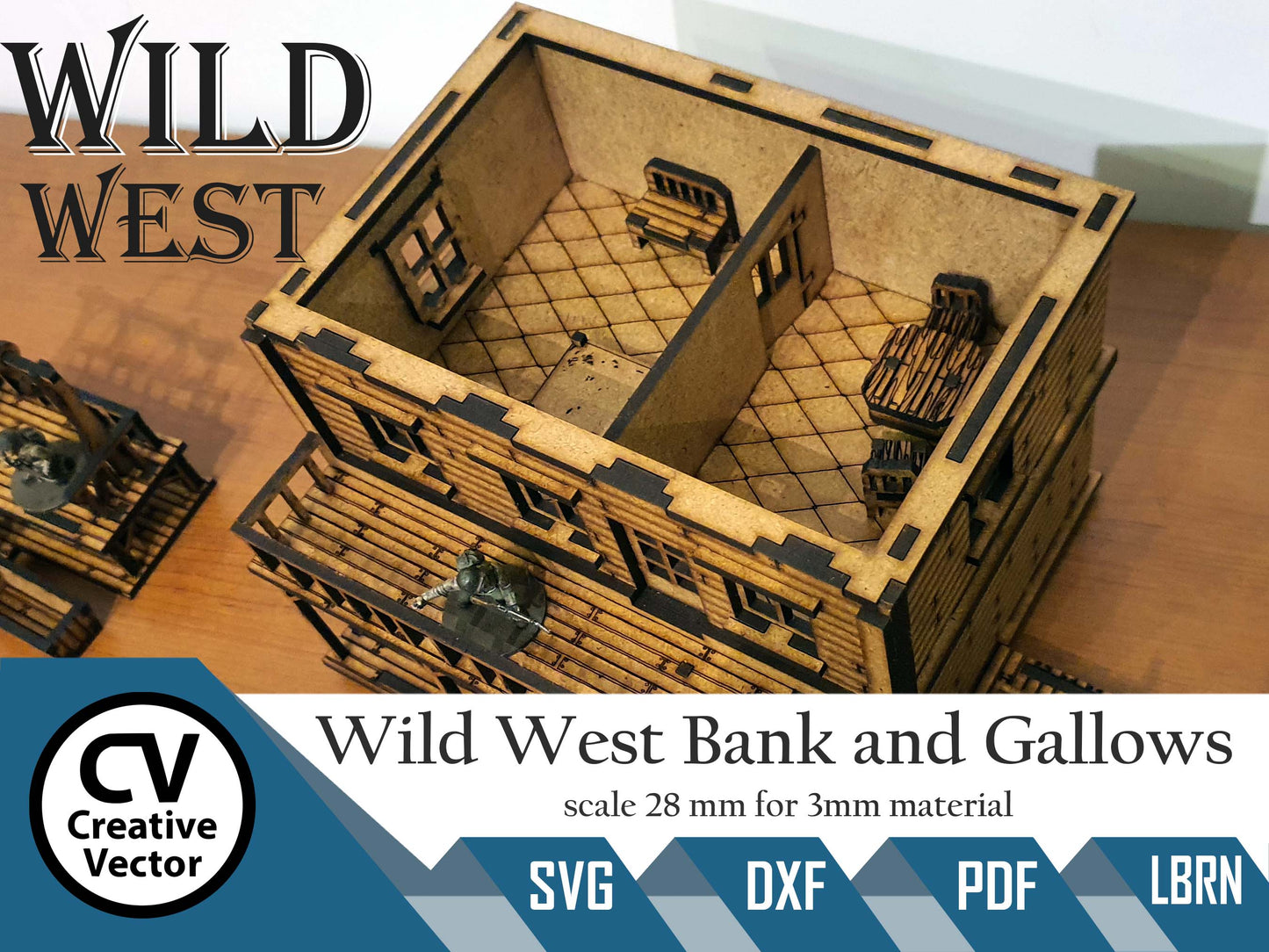 Wild West Bank with safe and gallows in scale 28mm for Wargamers