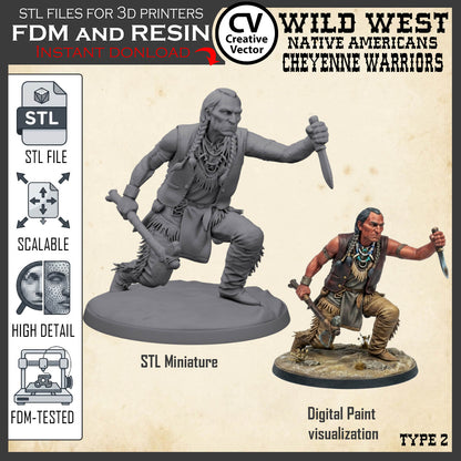7 STL files Bundle CHEYENNE NATIVE AMERICANS Wild West for 3D Print Miniatures Indians