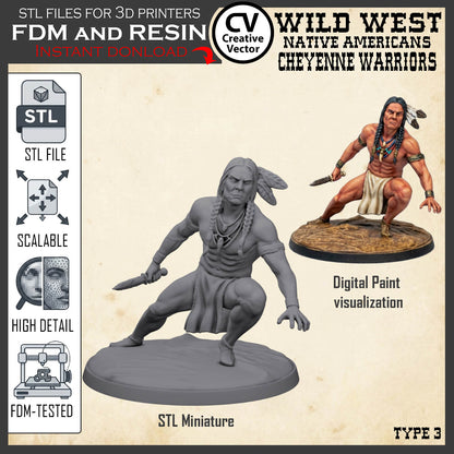 7 STL files Bundle CHEYENNE NATIVE AMERICANS Wild West for 3D Print Miniatures Indians