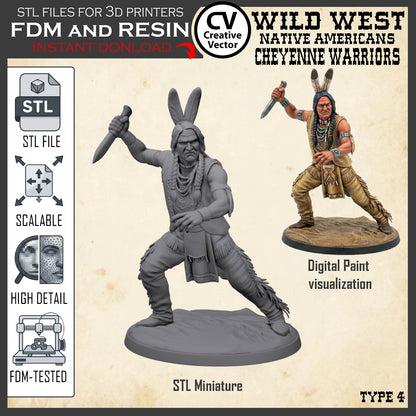 7 STL files Bundle CHEYENNE NATIVE AMERICANS Wild West for 3D Print Miniatures Indians