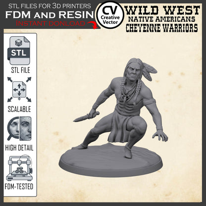 7 STL files Bundle CHEYENNE NATIVE AMERICANS Wild West for 3D Print Miniatures Indians