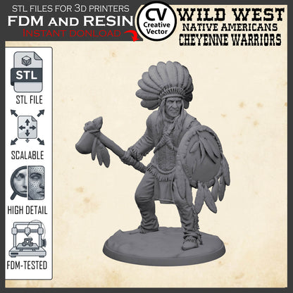7 STL files Bundle CHEYENNE NATIVE AMERICANS Wild West for 3D Print Miniatures Indians