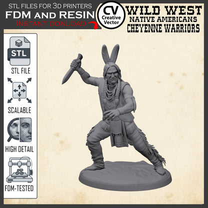 7 STL files Bundle CHEYENNE NATIVE AMERICANS Wild West for 3D Print Miniatures Indians