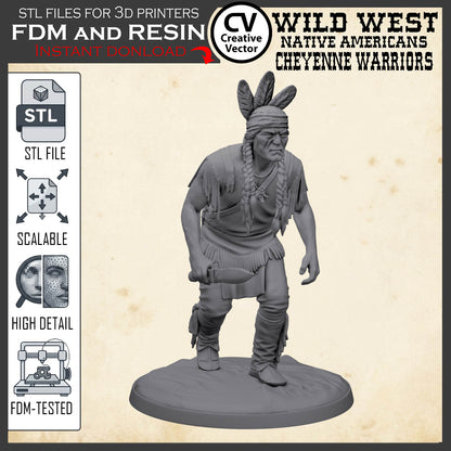 7 STL files Bundle CHEYENNE NATIVE AMERICANS Wild West for 3D Print Miniatures Indians