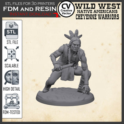 7 STL files Bundle CHEYENNE NATIVE AMERICANS Wild West for 3D Print Miniatures Indians