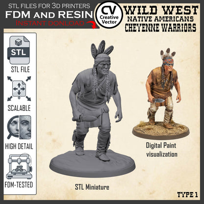 7 STL files Bundle CHEYENNE NATIVE AMERICANS Wild West for 3D Print Miniatures Indians