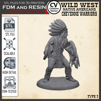 7 STL files Bundle CHEYENNE NATIVE AMERICANS Wild West for 3D Print Miniatures Indians