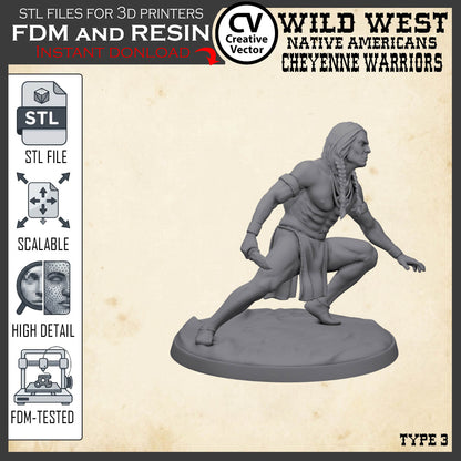 7 STL files Bundle CHEYENNE NATIVE AMERICANS Wild West for 3D Print Miniatures Indians