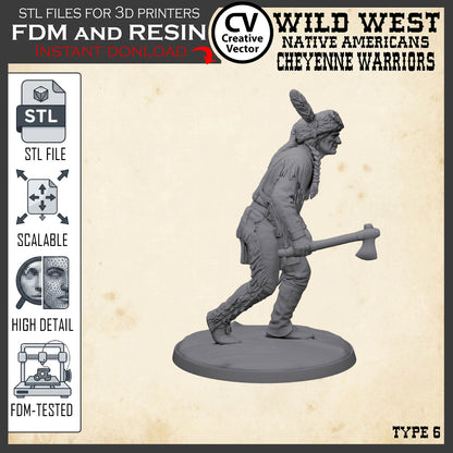 7 STL files Bundle CHEYENNE NATIVE AMERICANS Wild West for 3D Print Miniatures Indians