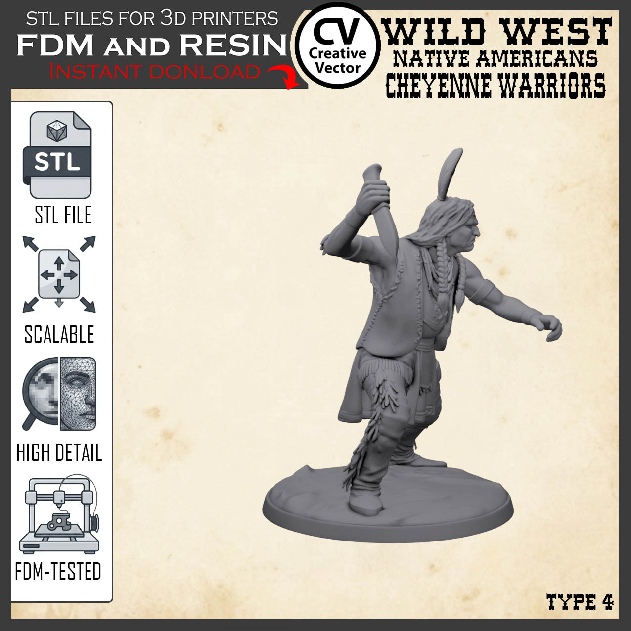 7 STL files Bundle CHEYENNE NATIVE AMERICANS Wild West for 3D Print Miniatures Indians