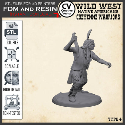 7 STL files Bundle CHEYENNE NATIVE AMERICANS Wild West for 3D Print Miniatures Indians