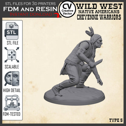 7 STL files Bundle CHEYENNE NATIVE AMERICANS Wild West for 3D Print Miniatures Indians