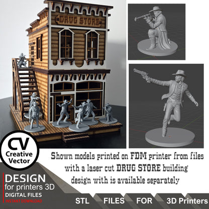 7 STL Files for 3D Printer 6 Gunfighters and Sheriff (Digital Download)