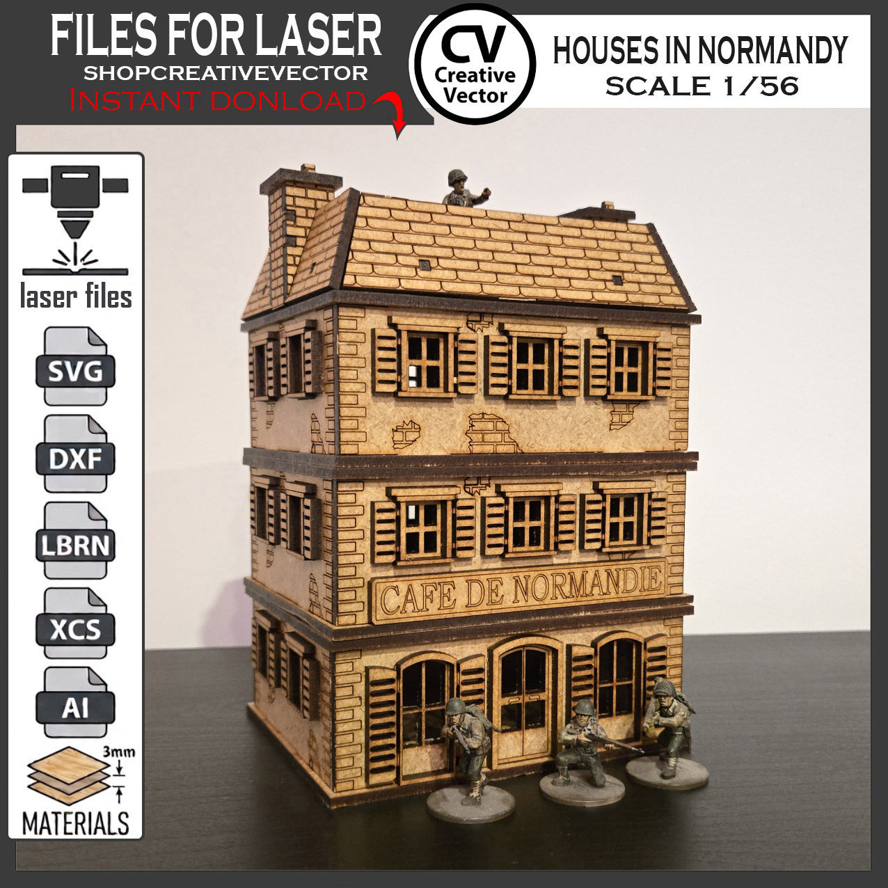 Houses in Normandy  in scale 28mm 1/56 for wargaming
