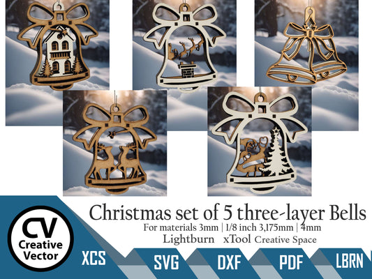 Christmas Set of 5 three-layer Bells