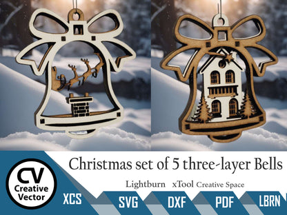 Christmas Set of 5 three-layer Bells