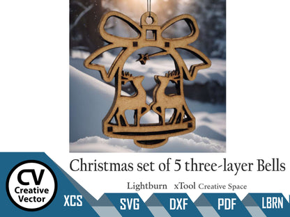 Christmas Set of 5 three-layer Bells