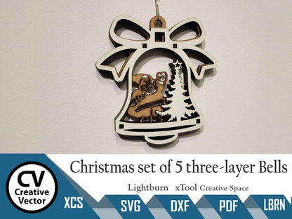 Christmas Set of 5 three-layer Bells