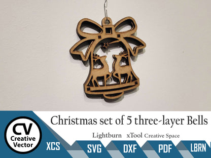 Christmas Set of 5 three-layer Bells