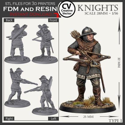 7 STL Files for 3D Printer KNIGHTS SET in scale 28mm 1/56