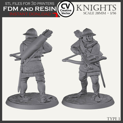 7 STL Files for 3D Printer KNIGHTS SET in scale 28mm 1/56