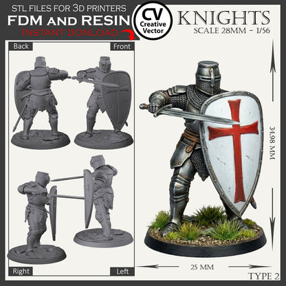 7 STL Files for 3D Printer KNIGHTS SET in scale 28mm 1/56