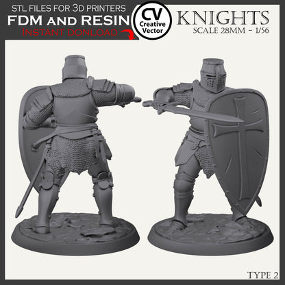 7 STL Files for 3D Printer KNIGHTS SET in scale 28mm 1/56