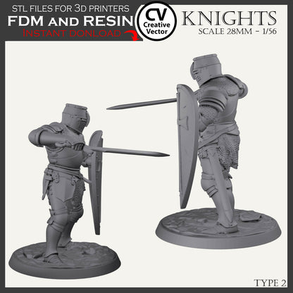 7 STL Files for 3D Printer KNIGHTS SET in scale 28mm 1/56